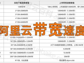 阿里云服务器公网宽带及其对应的实际下载速度峰值对比表
