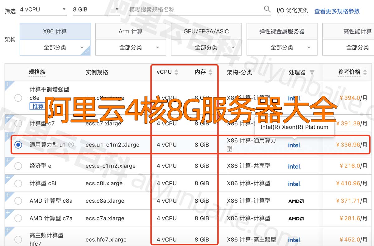 阿里云4核8G服务器ECS实例规格