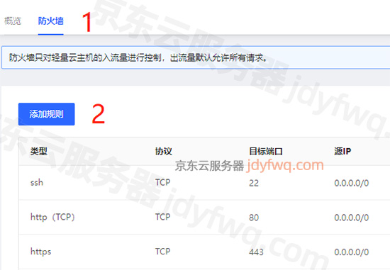 京东云轻量云主机防火墙